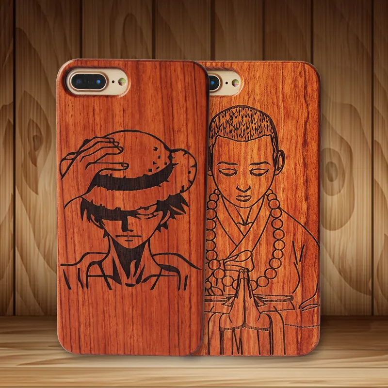 Disegni caldi Cover per telefono in legno di bambù personalizzato per iPhone 7 8 6 6s plus x xs max XR Custodia antiurto in TPU + legno Galaxy S10 S10e