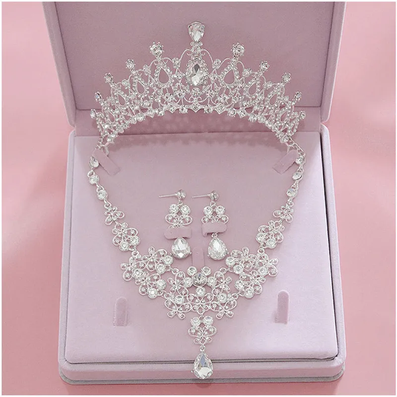 Bling Bling Set Kronen Ketting Oorbellen Legering Kristal Lovertjes Bruids Sieraden Accessoires Bruiloft Tiara Hoofddeksels Pak