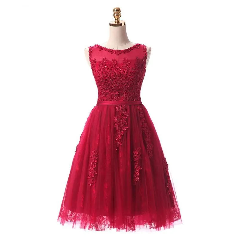 2019 новый халат de soiree вина красный кружевной вышивка без рукавов a-line вечерние платья банкет элегантная вечеринка формование платье 486