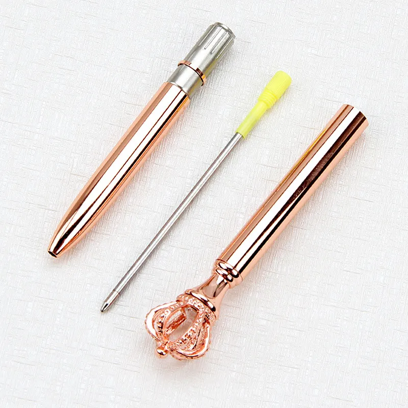 Creativity Crown Adornment Crystal Pen Gem Ballpoint Ring Wedding Office Metal Rings Roller Ball Pens