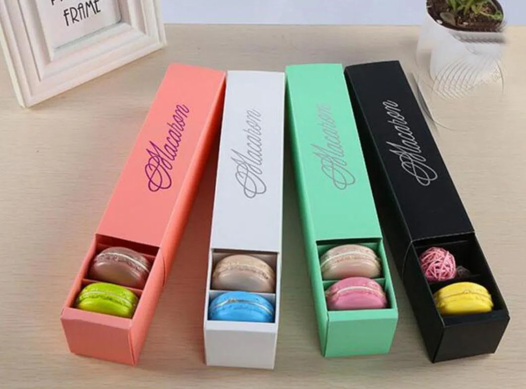 Neue Macaron-Box, Kuchenschachteln, selbstgemachte Macaron-Schokoladenschachteln, Keks-Muffin-Box, Einzelhandelspapierverpackung, 20,3 x 5,3 x 5,3 cm, 4 Farben, freies Schiff