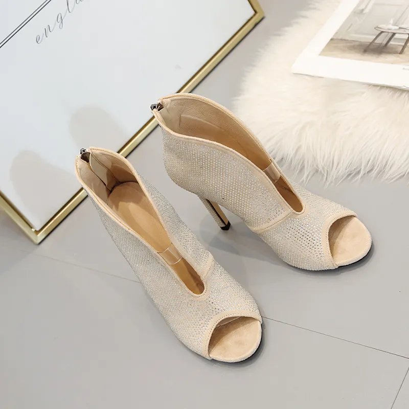 kutu parıltı elmas taklidi tasarımcı yüksek topuk ayak bileği Bootie moda lüks tasarımcı kadın ayakkabıları ile 42'ye boyutu 35