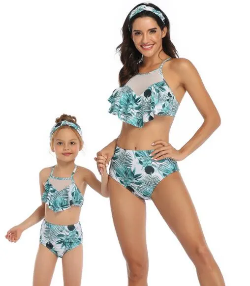 Stylish Leopard Print Family Bathing Suit Sets For Kids And Women