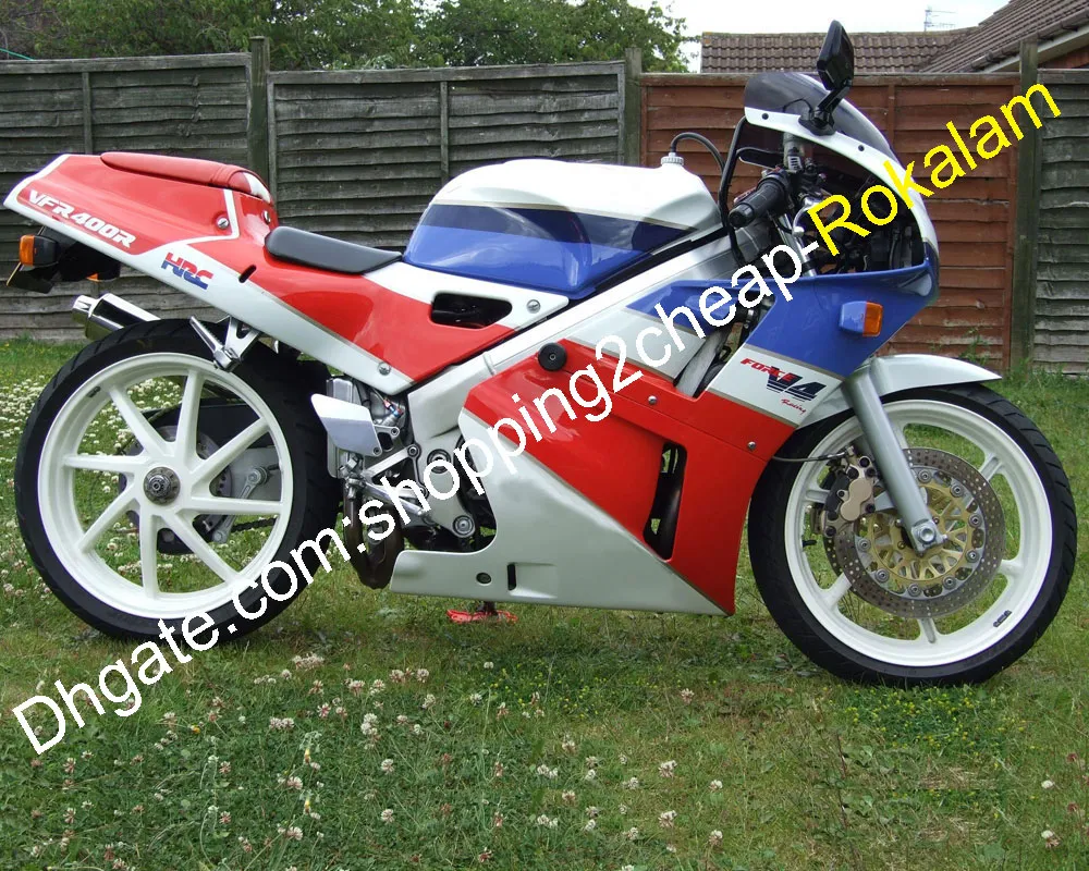 Fairings Kit för Honda VFR400R NC30 V4 VFR400 VFR 400 R 1988 1989 1990 1991 1992 Vit Rödblå Motorcykel Fairing Set