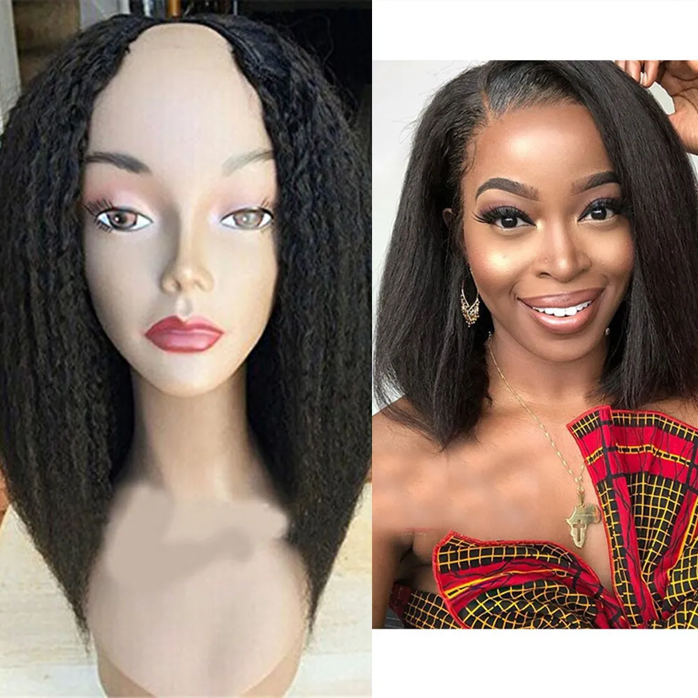 Orta Açık% 100% İnsan Saç Afro Kinky Düz U Parçası Peruk% 100% İşlenmemiş Perulu Kısa Bob Peruk Yaki Düz Peruk Bakire Saç