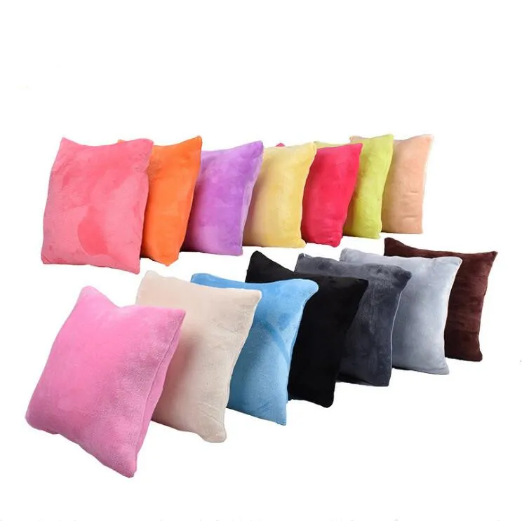 Plaine Oreillers Solide Flanelle Tenir Oreillers Velours Polaire Oreiller Bonbons Mode Carré Canapé Coussin Home Office Hôtel Décoratif A5665