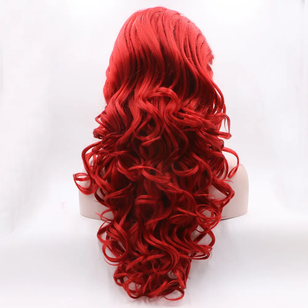 Red Long body wave 360 Lace Front Wigs Glueless Heat Resistant synthetic lace wig Natural Hairline For white black Women273t