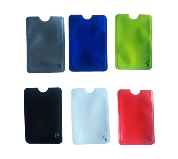 6 couleurs Anti-Scan manchon de carte de crédit RFID protecteur de carte anti-magnétique feuille d'aluminium porte-carte bancaire portable 1000 pièces avec impression RFID
