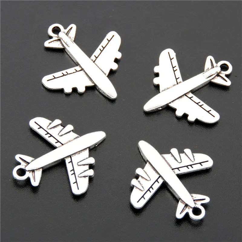 100 Stück silberne Farbe Flugzeug Flugzeug Charms Anhänger Herstellung DIY handgemachter tibetischer Silberfarbenschmuck A2689