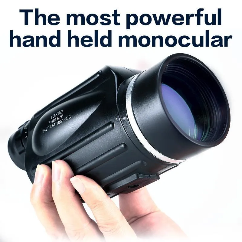 Freeshipping Hunting 13x50 Big Vision Monocular Powerful Handheld Telescope Eyepiece Spotting Scope Sport Watch with Handle