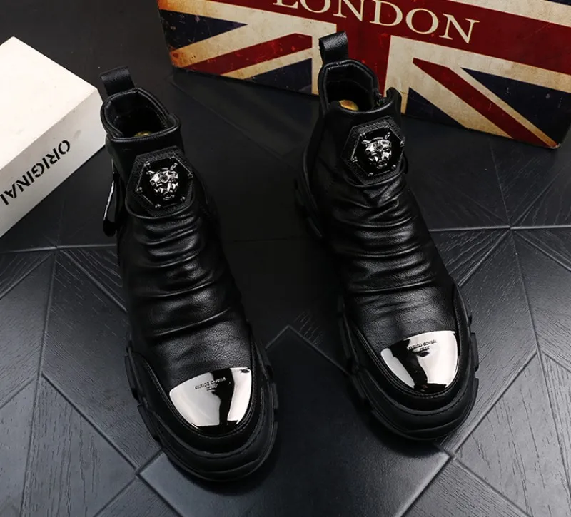 メンズシューズ2021ブーツブラックマカシンカジュアルフラットハイトップロックヒップホップミックスメンのためのchaussure homme luxe marque b5 427 777