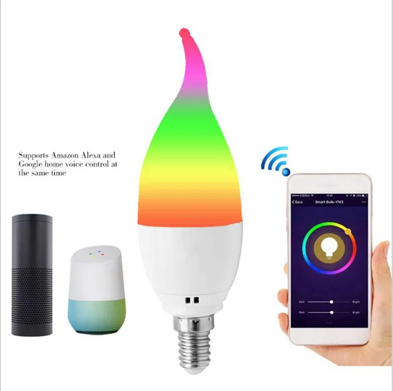 Intelligente WiFi Lampadina, 6W E12 LED del filamento delle lampadine RGBCW colori sostituzione delle lampadine, compatibile con Alexa Home page di Google, dimmerabile multicolore Candela