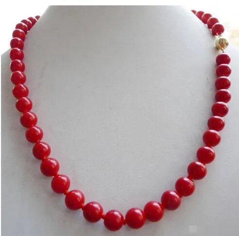 SPEDIZIONE GRATUITA ** 14K SOLIDO CHIUSURA in oro 10mm con gemme di corallo rosso del Mar Rosso collana di perle rotonde 18"