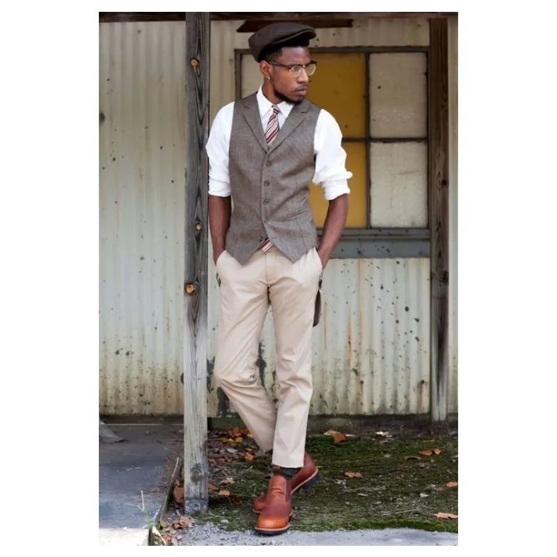 2019 Casamento Coletes Notch Lapela Colete Noivo Estilo Britânico Slim fit Casamento Colete Dos Homens Coletes de Terno Do Casamento Da Fazenda Do Vintage