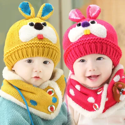 Unisexe enfants hiver chaud bébé chapeau et écharpe ensemble bébé lapin tricot Bonnet Bonnet chapeaux chauds pour enfants cou YD0437