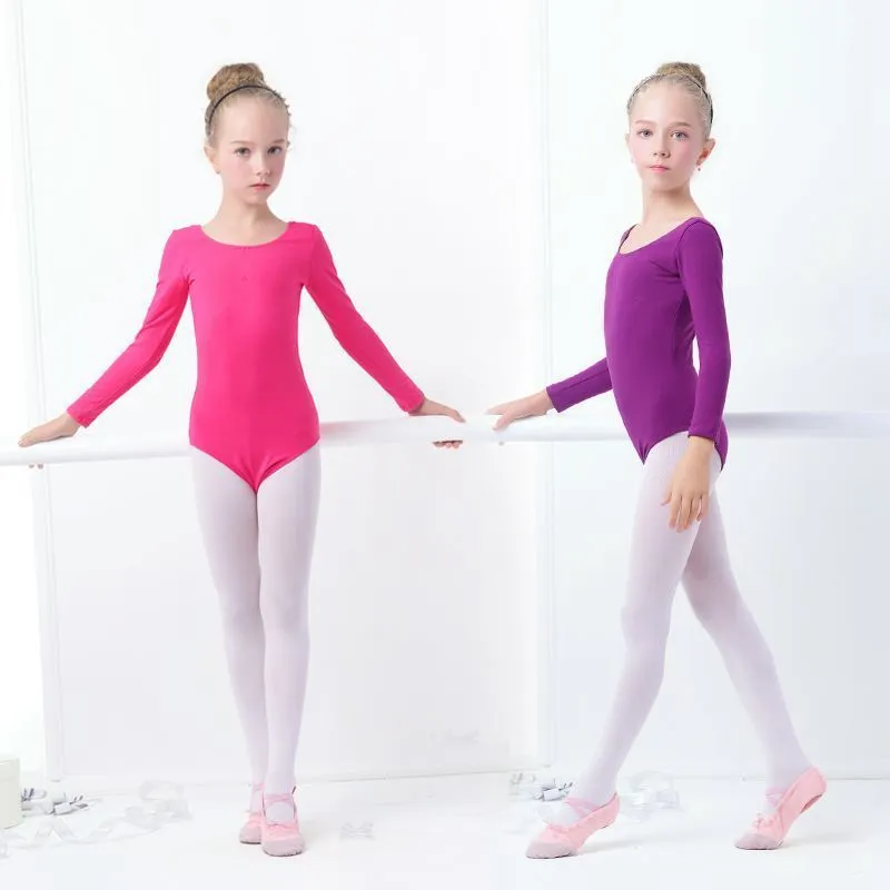 Atacado Da Criança Da Criança Ginástica Ballet Roupas de Dança Desgaste Preto Roxo Leotards Algodão de Manga Curta Mangas compridas Bodysuit Para A Dança