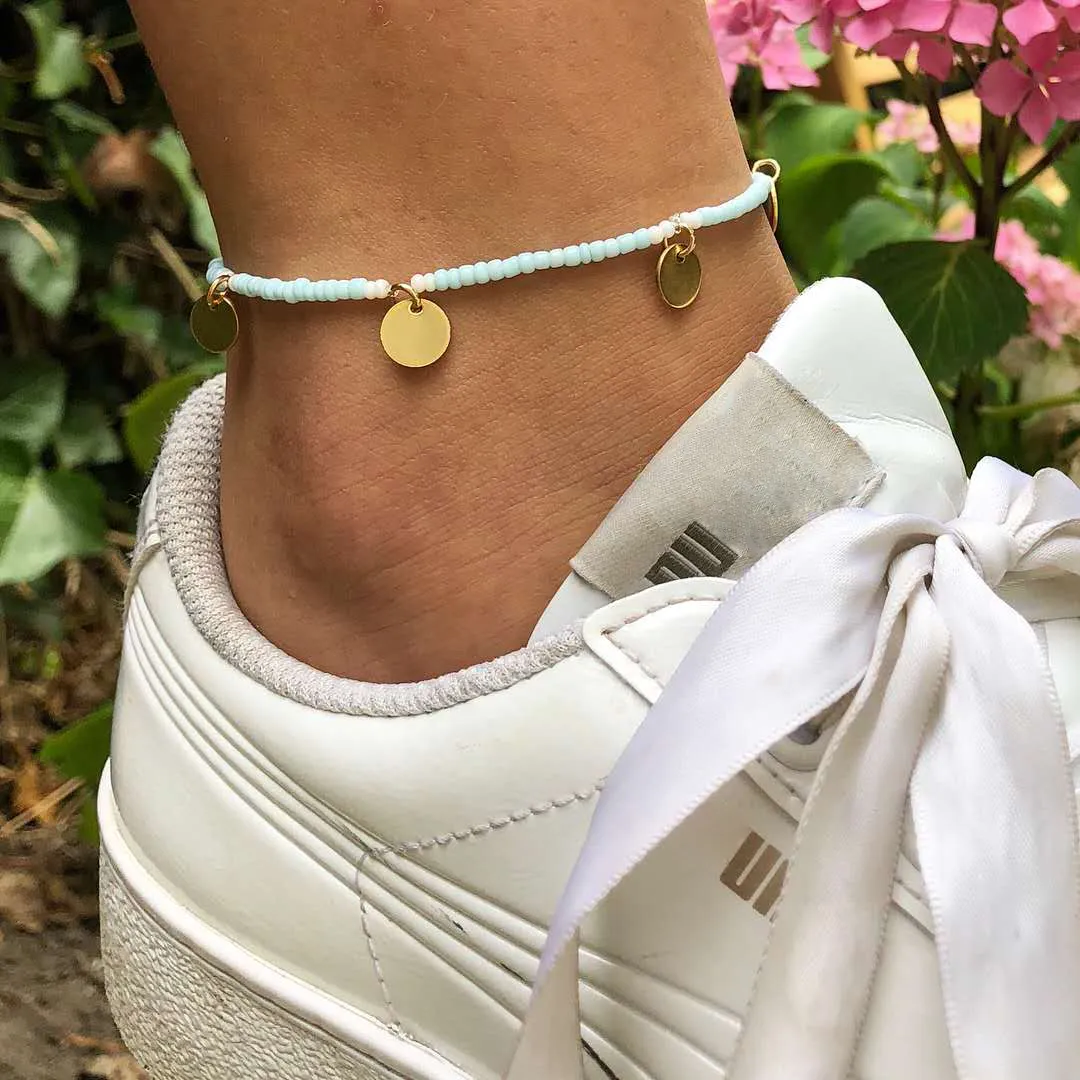 Ciondolo rotondo Anklets elastico 2019 per le donne nuove perline di pietra Anklet Bracciali Bohemie su Gamba Boho Ocean Jewelry Drop Shipping