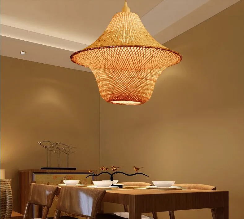 Bambou Osier Rotin Chapeau Cage Ombre Pendentif Luminaire Rustique Asiatique Japonais Lampe Suspendue Plafon Table À Manger Salle D'étude MYY