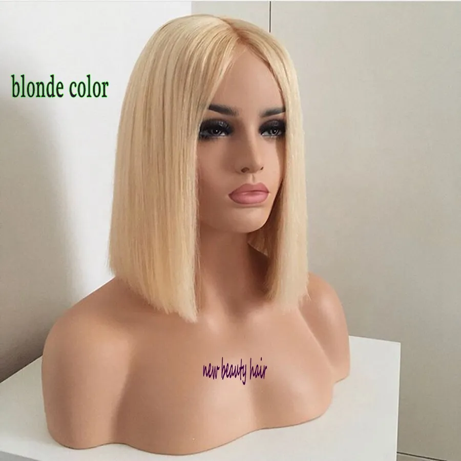HotSelling Blond Färg Gluvlös Naturlig Straight Wig Syntetisk Lace Front Wig Kort Bob Värmebeständig Hår Vit Och Svarta Kvinnor Parykar