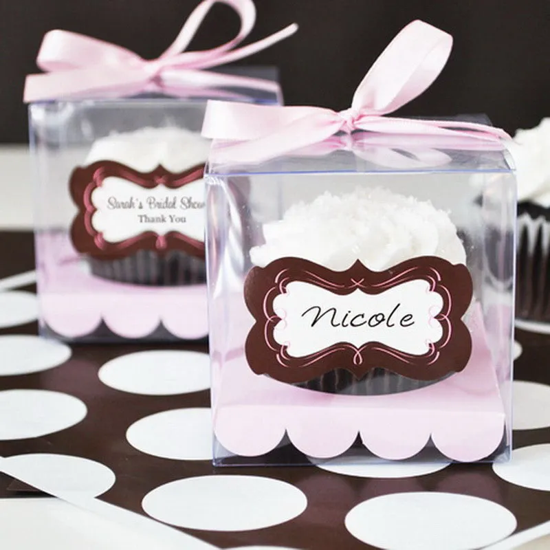 Clear PVC Cupcake Box Muffin Cake Box With Paper Insert Party Gift
