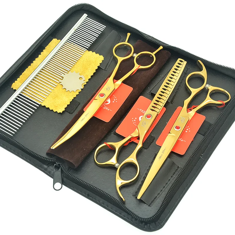 Meisha 7.0 "Japan 440c Hundar Grooming Tools Kit Djur Hår Straight Head Skärare Tunna Saxar Valp Tillbehör HB0219