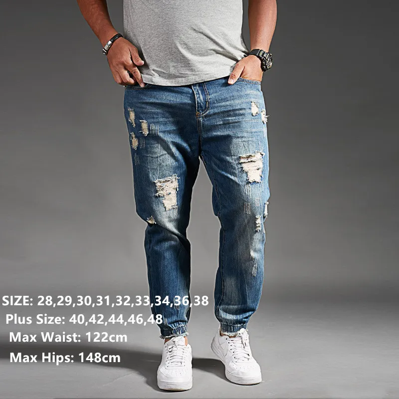Jeans rasgados para hombres Azul Negro Denim Mens Jean Homme Harem Hip Hop Pantalones de talla grande 44 46 48 Mens Uomo Fashions Jogger Pants