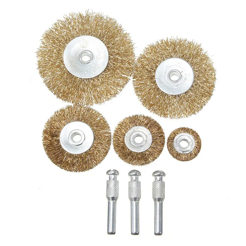 Freeshipping 8Pcs/lot Flat Mini Brass Wire Cup Wheel Polishing Brush Grinder Drill Rotary Tool