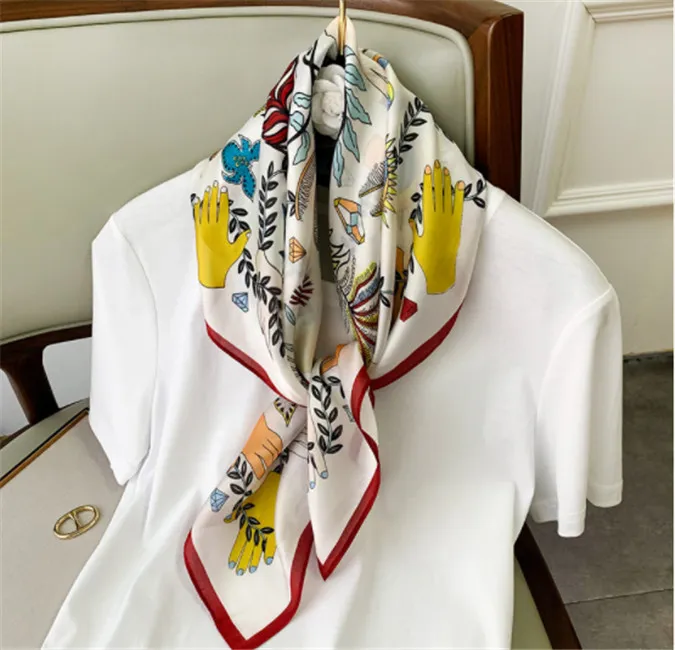 New style small square scarf women's art small fresh printing spring and autumn scarf silk scarf imitation real silk summer sunscreen shawl
