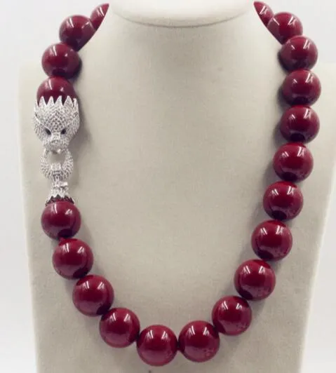 Stor 20 mm äkta Red South Sea Shell Pearl Necklace 19 "