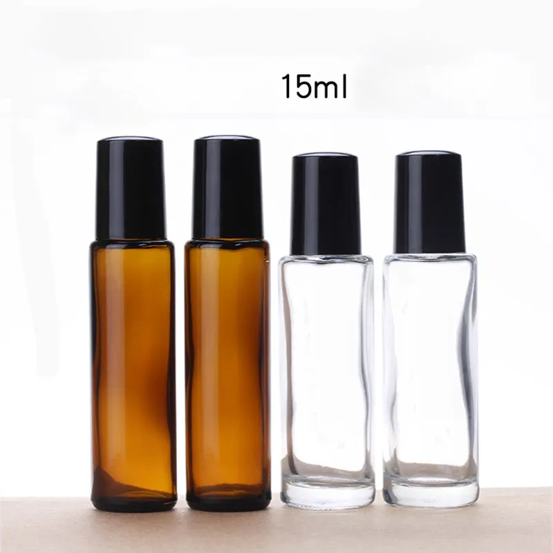 Top Selling Amber Clear 15ml Glass Roller Bottles For Essential Oils Refillable Roll On Bottles With Metal Roller Ball 600pcs/lot
