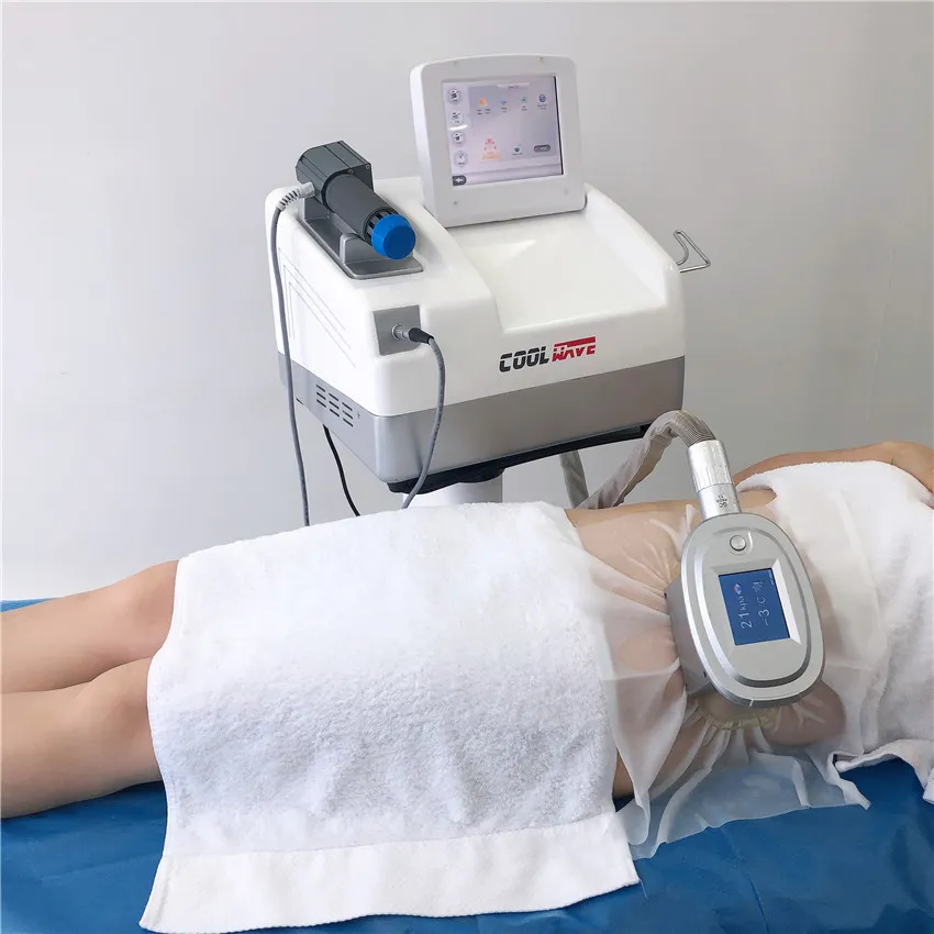 Machine de beauté à usage domestique pour la réduction de la cellulite avec cryolipolyse froide et thérapie par ondes de choc dans une seule machine