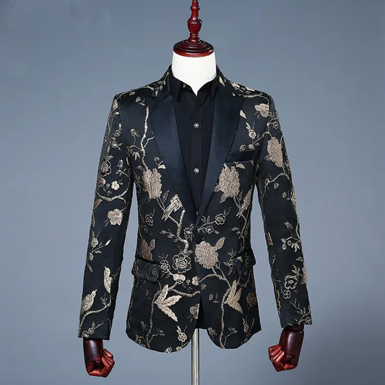 Full Handmade Embroidery Groom Tuxedos Black Mens Designer Formal Suits Wedding Prom Party Man Blazer Only One Jacket