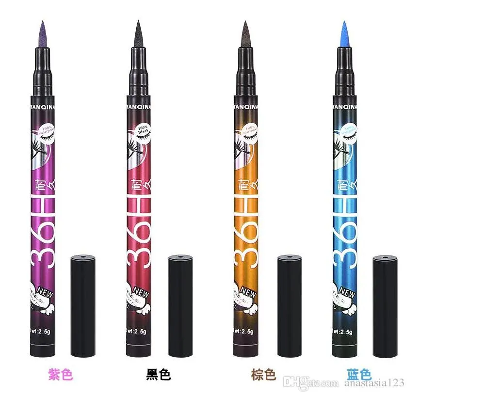 Drop Shipping ANQINA 36h wasserdichter Eyeliner Yanqina Make-up Bleistift Schwarz Braun Blau Lila 4 Farben Stift Flüssiger Eyeliner Kosmetik