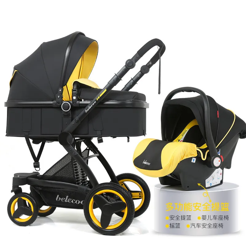 High Landscape Baby Stroller 3 in 1 Hot Mom Baby Stroller Travel Pram Carriage Basket Car seat and 5 Gifts