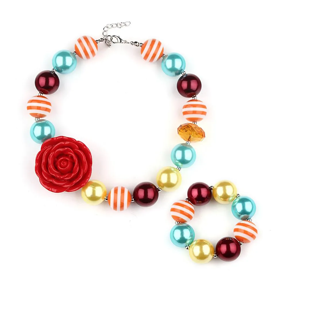 Bohemian Children Girls Color Beads Necklace And Bracelet Kit Red ...