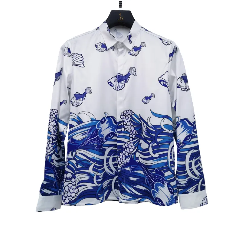 Camisa blanca a la moda para hombre camisas de vestir sociales negras de manga larga 2019 camisa de esmoquin ajustada para hombre estampado