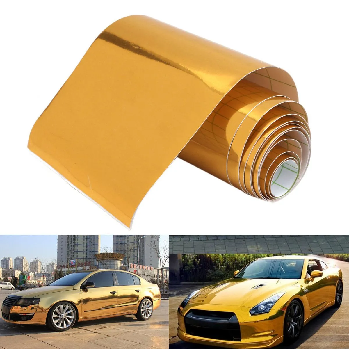 5 stks Goud Gouden Chrome Spiegel Vinyl Wrap Film Auto Sticker Decal Bubble Free Air Release DIY Auto Styling 10x150cm
