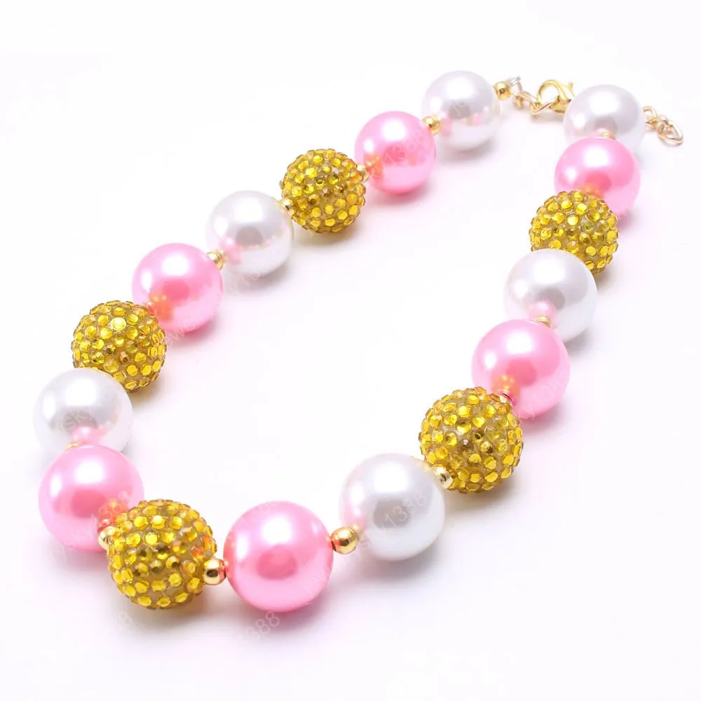 Kind Mädchen Perlen Halskette Mode Rosa/Weiß/Gold Chunky Bubblegum Perlen Halskette Für Kleinkind Kinder Party Geschenk Schmuck