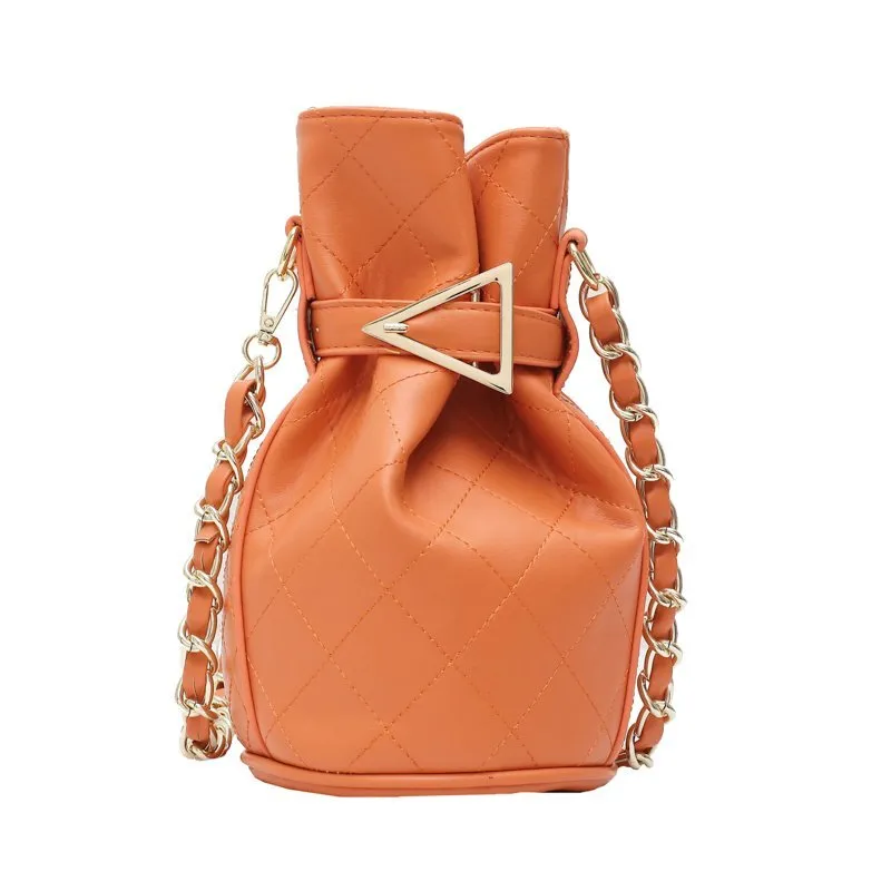 Women Chain Bag Sling Bag Bucket Shoulder Bags Handbag Crossbody Handbag Ladies Female Solid Color PU Leather Bags