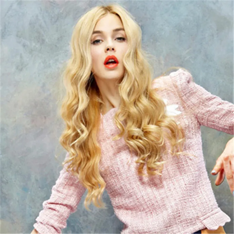 SHUOWEN Perruque Synthétique Blonde Longue Vague Pelucas Simulation Cheveux Humains Doux Ondulés Perruques Pour Les Femmes WW1-06 #