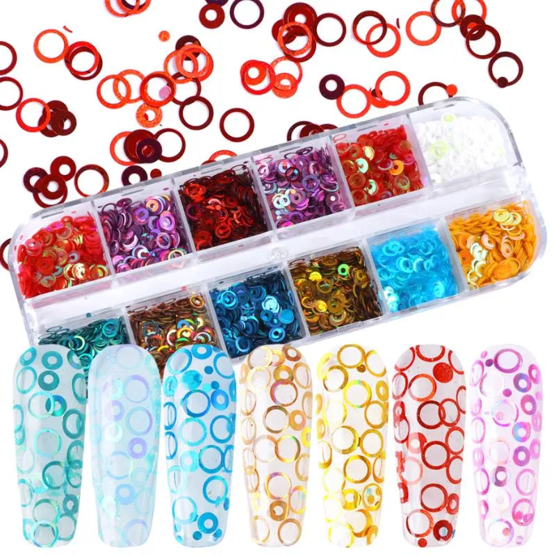 12 Grids Glitter Nail Art Decoração Slices bolha borboleta Chama prego Flakes Paillette Manicure DIY projeto lantejoulas NF1617