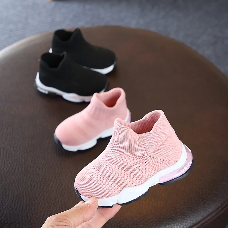 Yeni Yumuşak Bebek Ayakkabıları Moda Çorap Ayakkabı Erkek Sneakers Pembe Kız Ayakkabı Bebek Örme Toddler Yüksek Üst Ayak Bileği Daireler 15-19 #