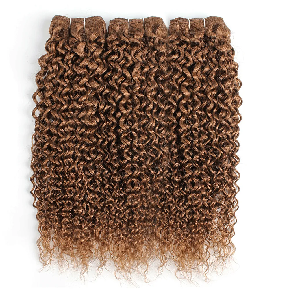 # 30 Light Golden Brown Brésilien Vierge Bouclée Cheveux Humains Weave Bundles Jerry Curl 3/4 Bundles 16-24 Pouce Remy Extensions de Cheveux Humains