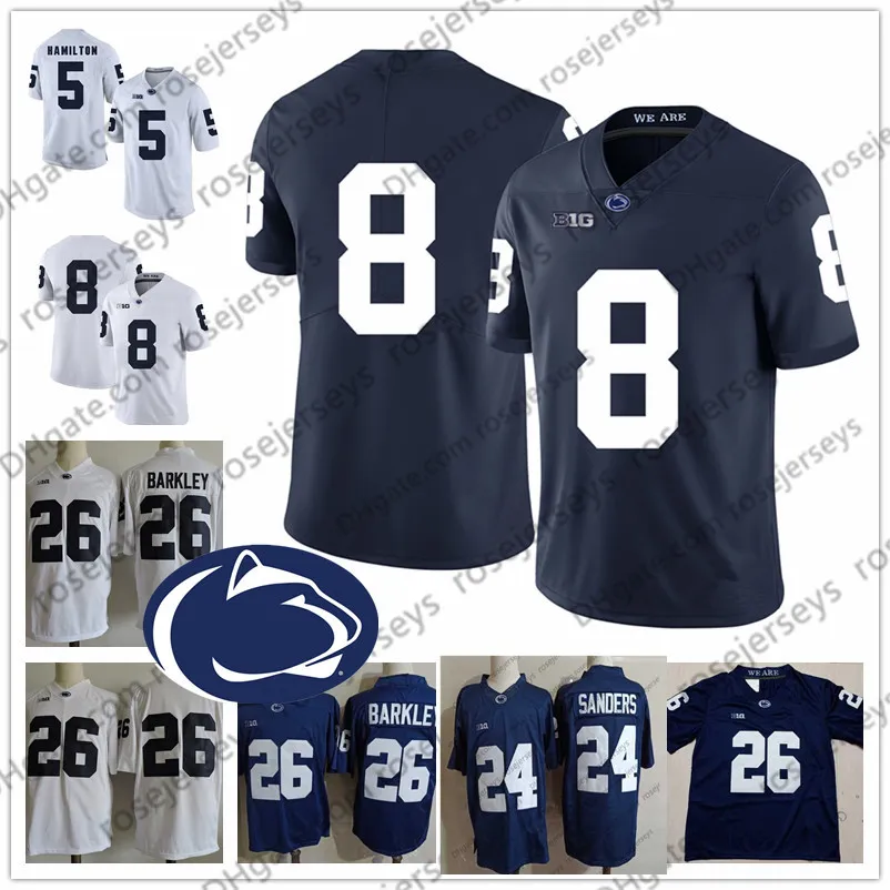 Penn State Nittany Lions #5 DaeSean Hamilton 8 Allen Robinson 24 Miles Sanders 40 Jason Cabinda 88 Mike Gesicki Blauw Wit PSU Jersey