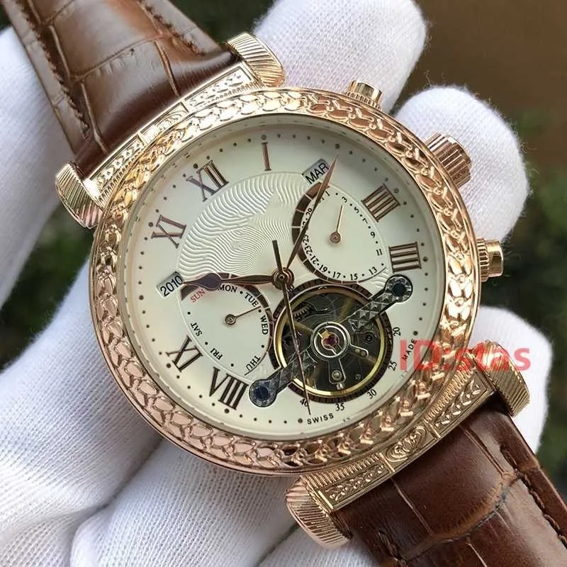 Luxury Womens Fashion Leather Mens PP SKY MOON Tourbillon Designer Men Engraving Case Orologio da polso automatico Orologio da polso