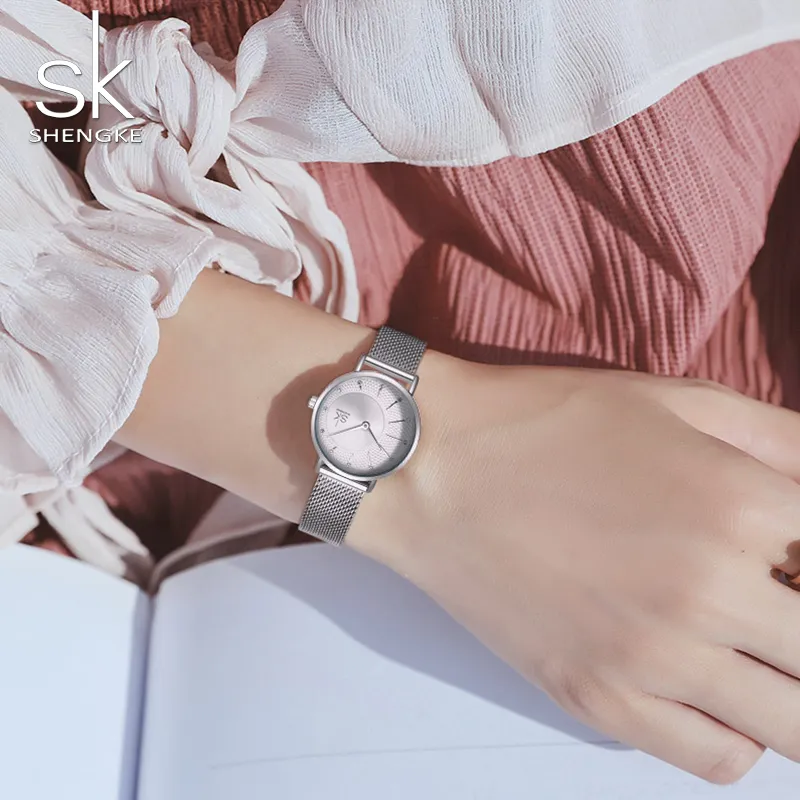 Relógio Shengke Feminino Banda De Malha Marrom Criativo Relógio Feminino  Quartzo Japonês Reloj Mujer Designer de Moda Serise Montre Femme - Amor  Lindo