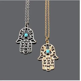 Hot rea Design Luck Hamsa Handhängen Halsband Luck Fatima Hand Palm Statement Halsband kragar Partihandel Fri frakt WY050