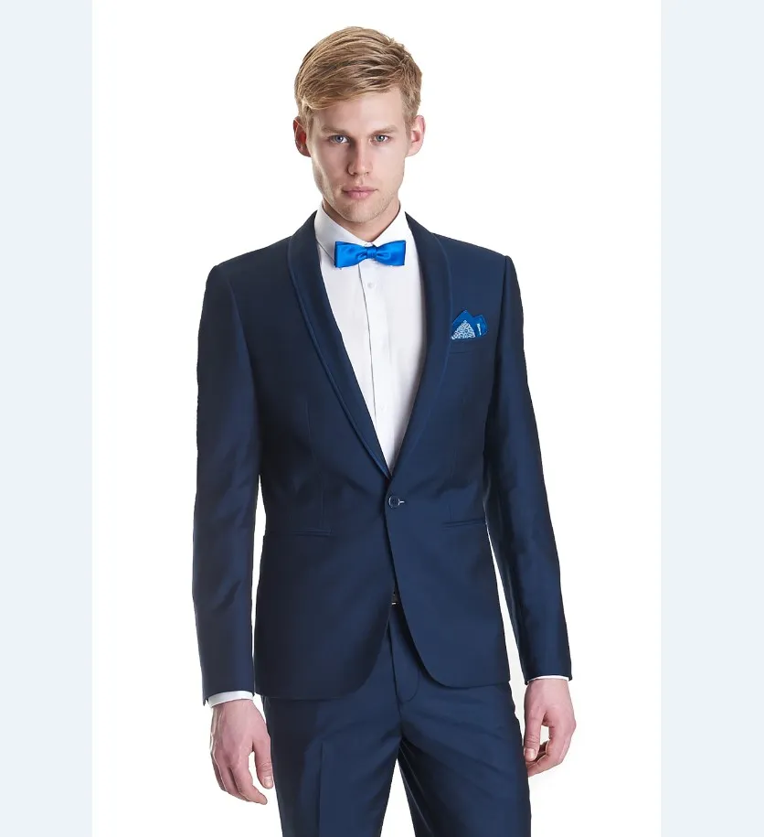 Populär One Button GroomsMen Sjal Lapel Groom Tuxedos Groomsmen Bästa Man Suit Mens Bröllopsdrag Brudgum (Jacka + Byxor + Slips) B203