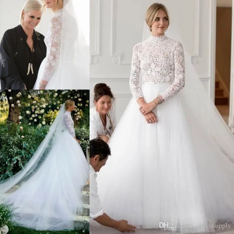 Boho Lace Stunning A Line Wedding Dresses High Neck Long Sleeve Tulle Skirt Split Sides Country Style Plus Size Bride Gowns Vestidos