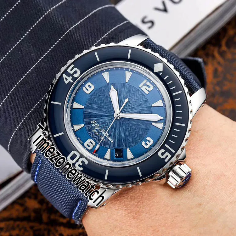 Nowe Fifty Fathoms 5015-12B40-O52A Niebieski Dial Miyota 821A Automatyczne męskie Zegarek Blue Nylon Pasek Najlepsza Edycja Zegarki TimeZoneWatch E05B2